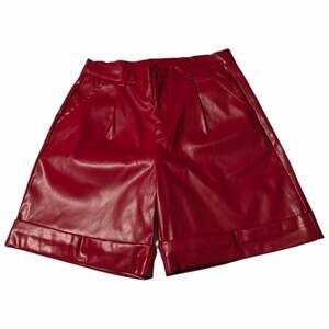 Womens Burgundy Faux Leather Bermuda Shorts High Rise Pleated Pockets L